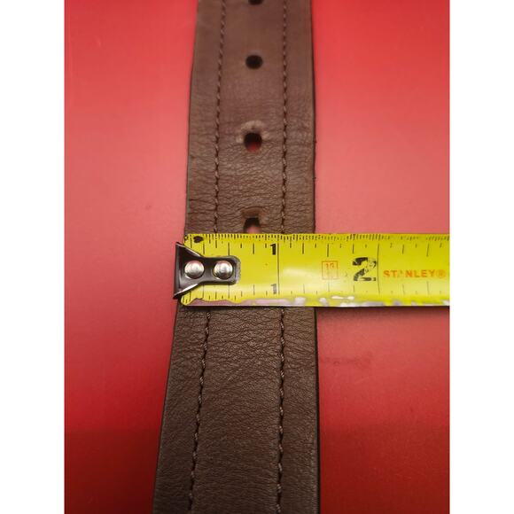 Men’s Brown Leather Belt 3X 50–52 Brushed Silver Buckle Classic Dress Casual - Picture 5 of 8